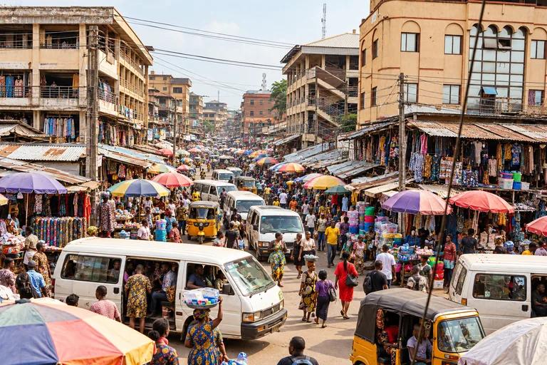 Traders, minibuses and keke around Onitsha Main Market