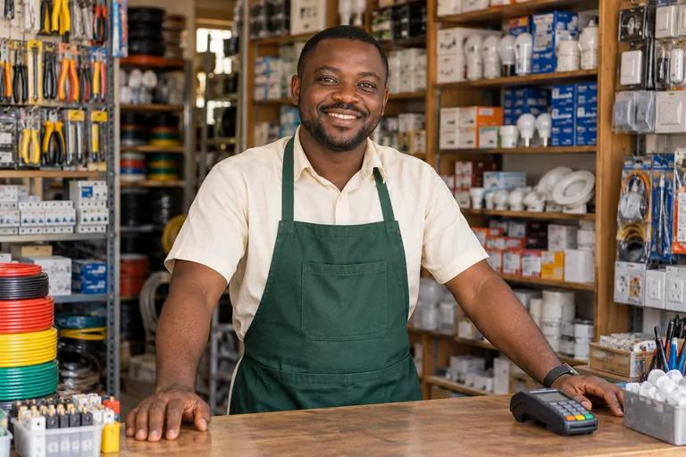 A business owner at his shop in Nnewi
